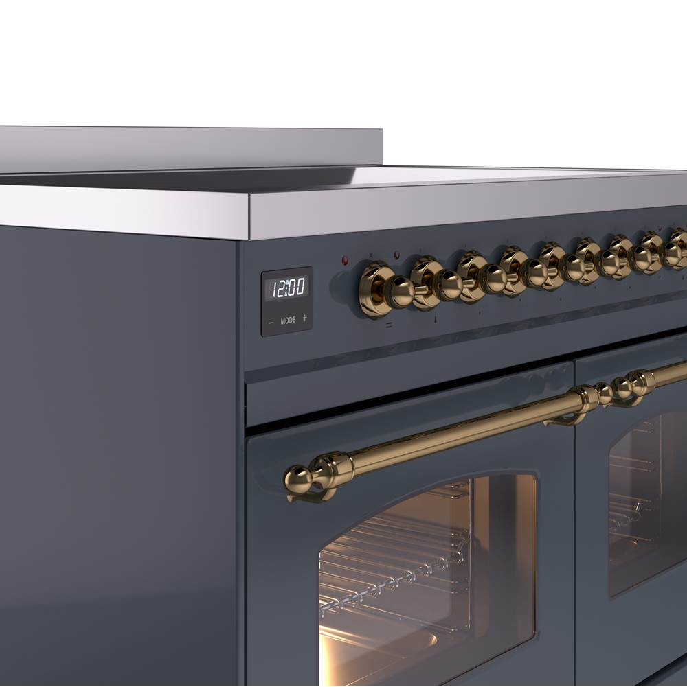 40'' Nostalgie II Series Freestanding Electric Induction Range - Double Oven - Blue Grey - Bronze trim