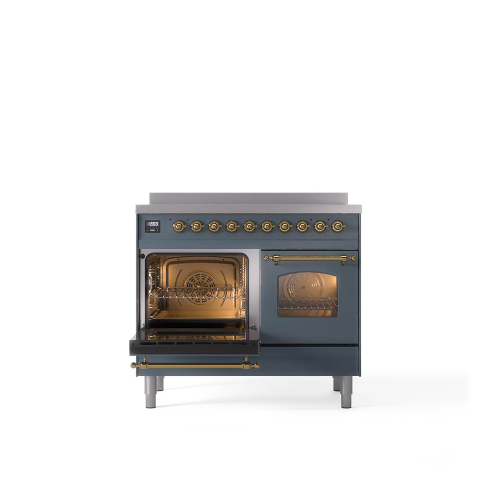 40'' Nostalgie II Series Freestanding Electric Induction Range - Double Oven - Blue Grey - Bronze trim