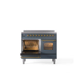 40'' Nostalgie II Series Freestanding Electric Induction Range - Double Oven - Blue Grey - Bronze trim