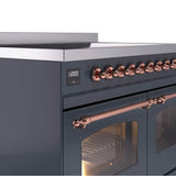 40'' Nostalgie II Series Freestanding Electric Induction Range - Double Oven - Blue Grey - Bronze trim
