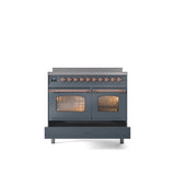 40'' Nostalgie II Series Freestanding Electric Induction Range - Double Oven - Blue Grey - Bronze trim