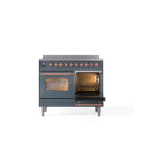 40'' Nostalgie II Series Freestanding Electric Induction Range - Double Oven - Blue Grey - Bronze trim