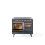 40'' Nostalgie II Series Freestanding Electric Induction Range - Double Oven - Blue Grey - Bronze trim