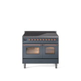 40'' Nostalgie II Series Freestanding Electric Induction Range - Double Oven - Blue Grey - Bronze trim