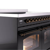 40'' Nostalgie II Series Freestanding Electric Induction Range - Double Oven - Glossy Black - Bronze trim