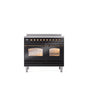 ILVE - 40'' Nostalgie II Series Freestanding Electric Induction Range - Double Oven - Glossy Black - Bronze trim - Bronze