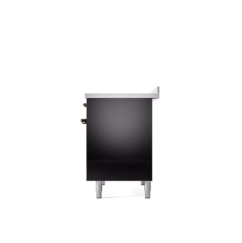 40'' Nostalgie II Series Freestanding Electric Induction Range - Double Oven - Glossy Black - Bronze trim