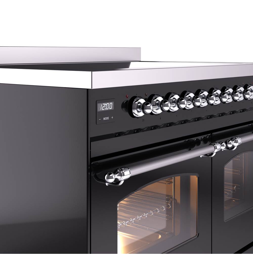 40'' Nostalgie II Series Freestanding Electric Induction Range - Double Oven - Glossy Black - Bronze trim