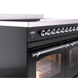 40'' Nostalgie II Series Freestanding Electric Induction Range - Double Oven - Glossy Black - Bronze trim