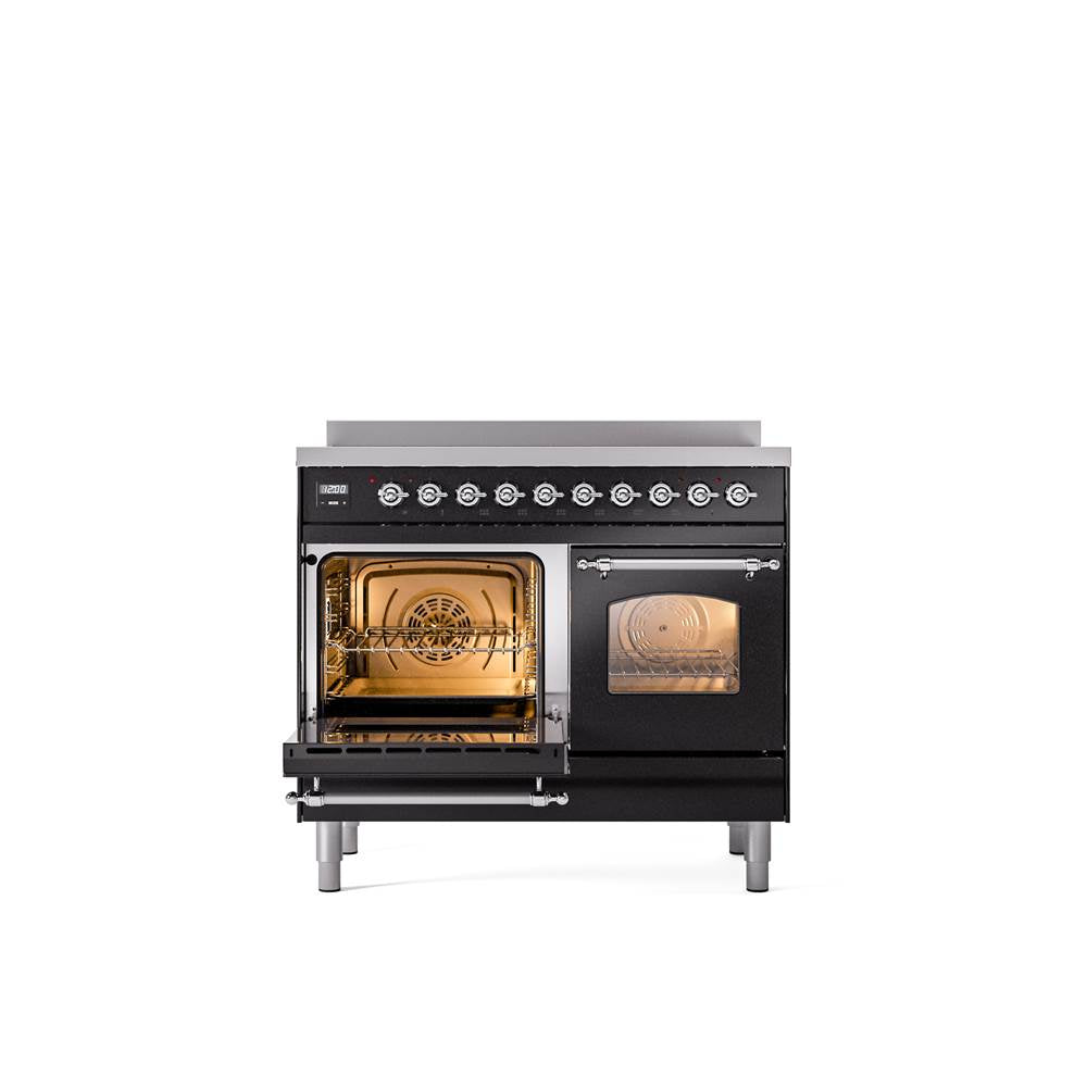 40'' Nostalgie II Series Freestanding Electric Induction Range - Double Oven - Glossy Black - Bronze trim