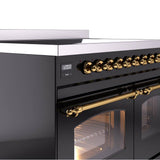 40'' Nostalgie II Series Freestanding Electric Induction Range - Double Oven - Glossy Black - Bronze trim