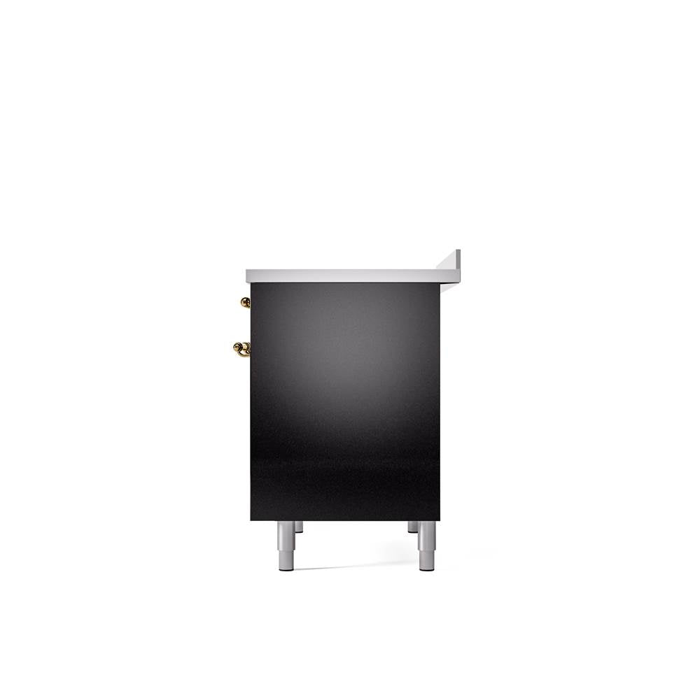 40'' Nostalgie II Series Freestanding Electric Induction Range - Double Oven - Glossy Black - Bronze trim