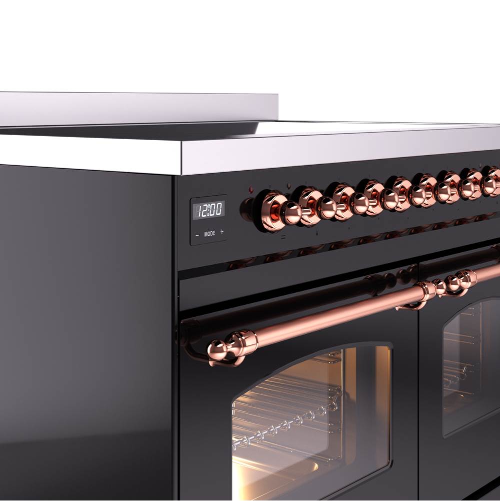 40'' Nostalgie II Series Freestanding Electric Induction Range - Double Oven - Glossy Black - Bronze trim