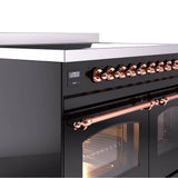 40'' Nostalgie II Series Freestanding Electric Induction Range - Double Oven - Glossy Black - Bronze trim