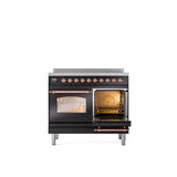 40'' Nostalgie II Series Freestanding Electric Induction Range - Double Oven - Glossy Black - Bronze trim