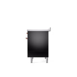 40'' Nostalgie II Series Freestanding Electric Induction Range - Double Oven - Glossy Black - Bronze trim