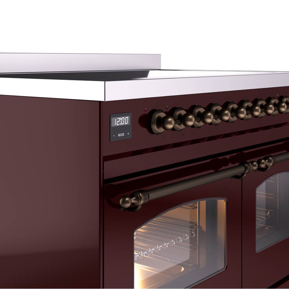 40'' Nostalgie II Series Freestanding Electric Induction Range - Double Oven - Burgundy - Bronze trim