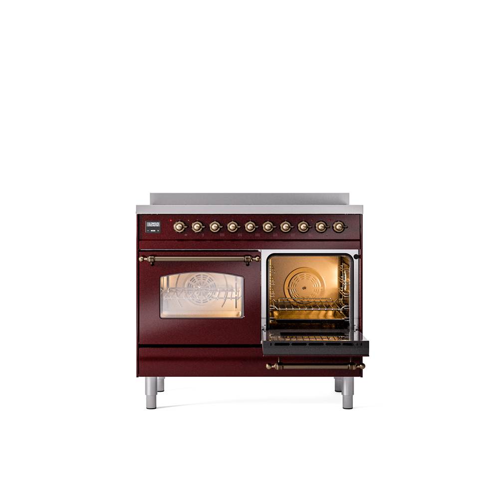 40'' Nostalgie II Series Freestanding Electric Induction Range - Double Oven - Burgundy - Bronze trim