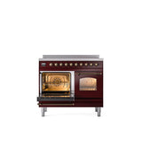 40'' Nostalgie II Series Freestanding Electric Induction Range - Double Oven - Burgundy - Bronze trim
