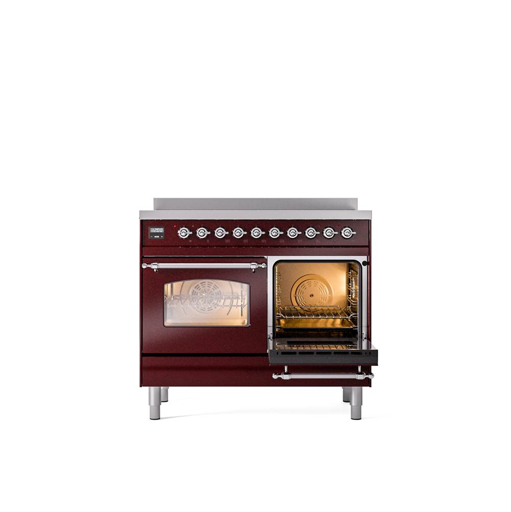 40'' Nostalgie II Series Freestanding Electric Induction Range - Double Oven - Burgundy - Bronze trim