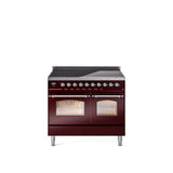 40'' Nostalgie II Series Freestanding Electric Induction Range - Double Oven - Burgundy - Bronze trim