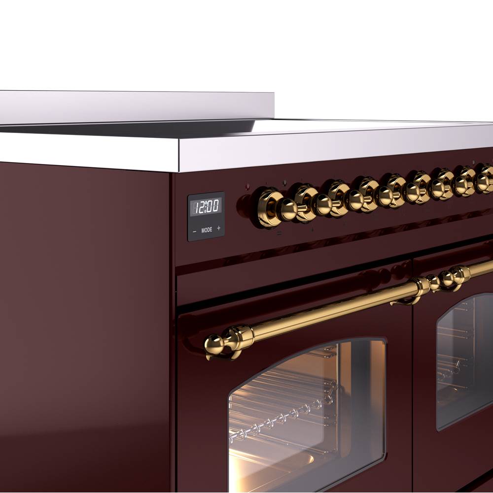 40'' Nostalgie II Series Freestanding Electric Induction Range - Double Oven - Burgundy - Bronze trim