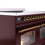 40'' Nostalgie II Series Freestanding Electric Induction Range - Double Oven - Burgundy - Bronze trim