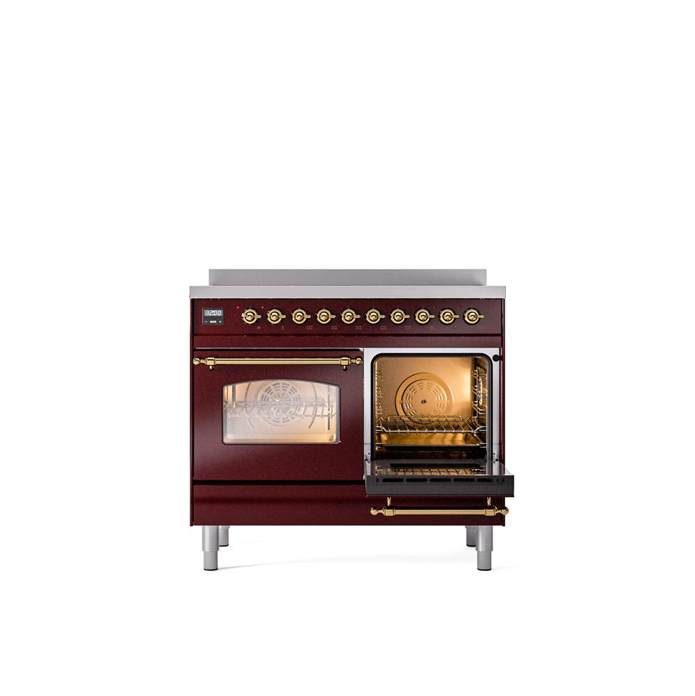 40'' Nostalgie II Series Freestanding Electric Induction Range - Double Oven - Burgundy - Bronze trim