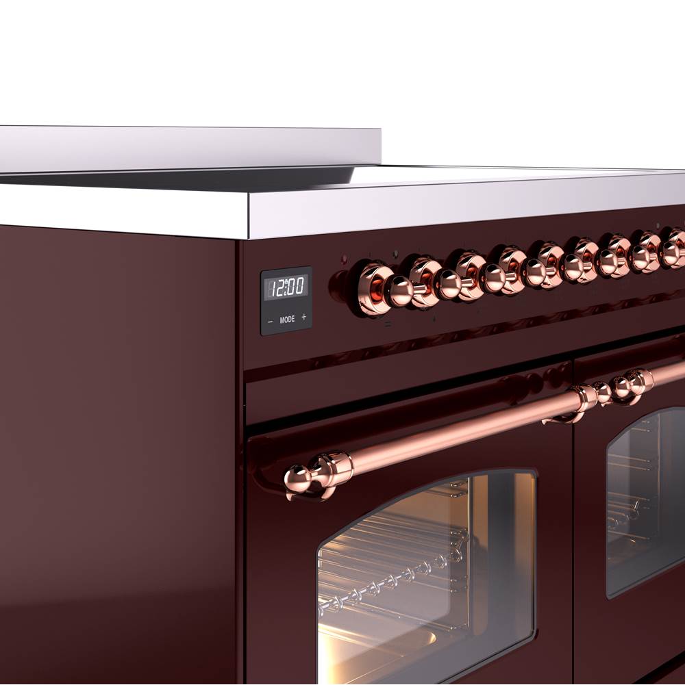 40'' Nostalgie II Series Freestanding Electric Induction Range - Double Oven - Burgundy - Copper trim