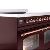 40'' Nostalgie II Series Freestanding Electric Induction Range - Double Oven - Burgundy - Copper trim