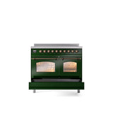 40'' Nostalgie II Series Freestanding Electric Induction Range - Double Oven - Emerald Green - Bronze trim