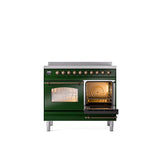 40'' Nostalgie II Series Freestanding Electric Induction Range - Double Oven - Emerald Green - Bronze trim