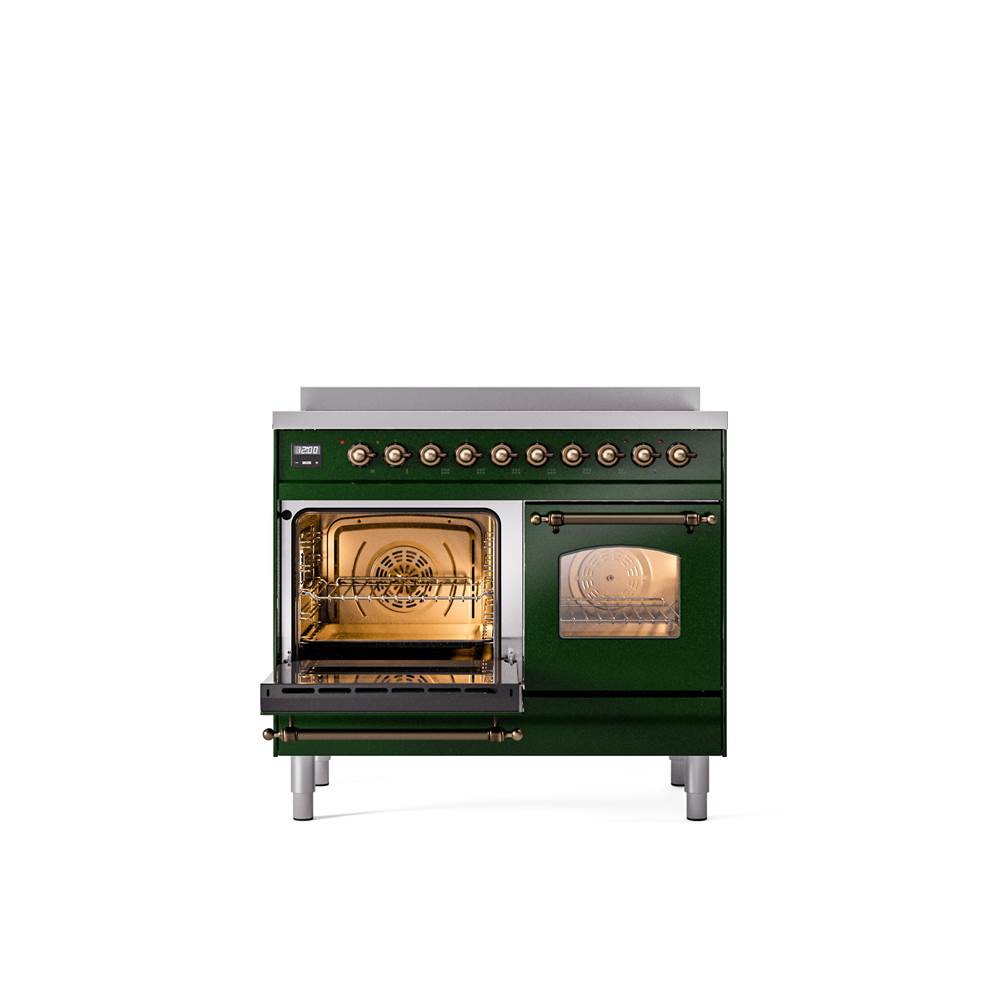 40'' Nostalgie II Series Freestanding Electric Induction Range - Double Oven - Emerald Green - Bronze trim