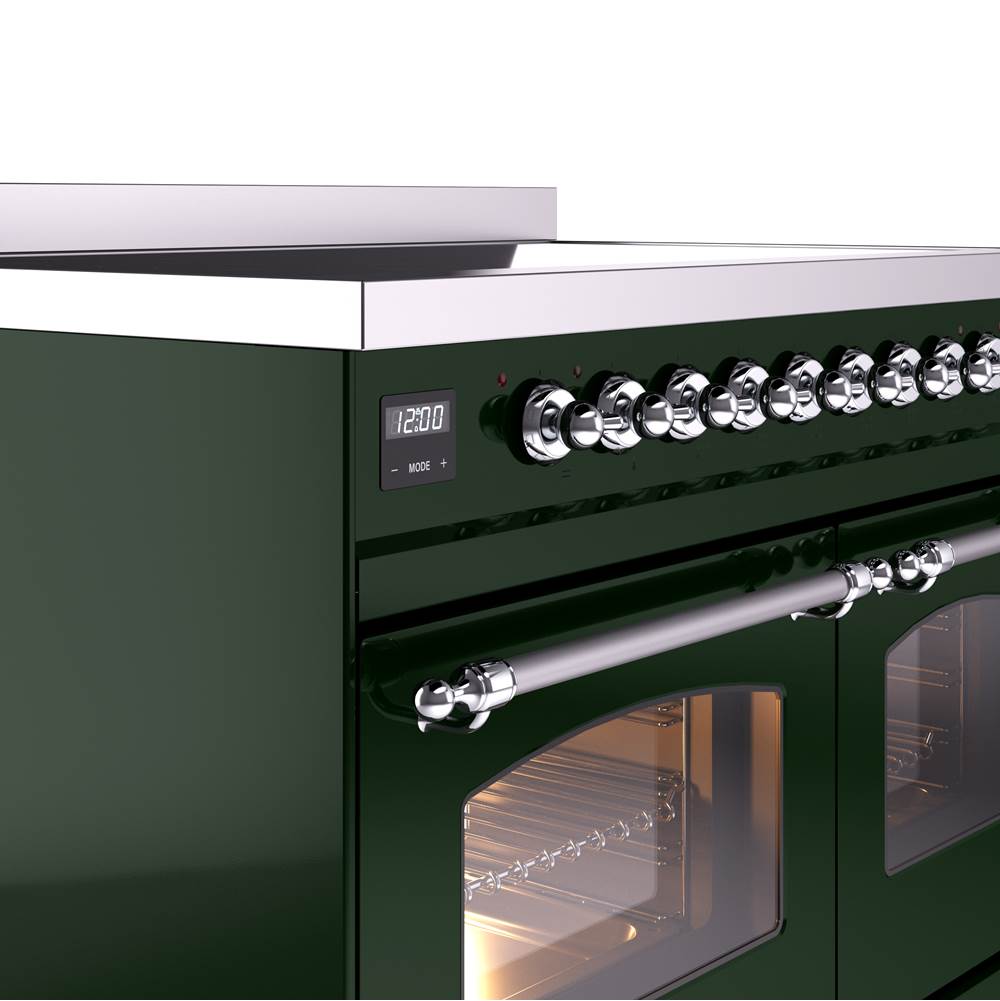 40'' Nostalgie II Series Freestanding Electric Induction Range - Double Oven - Emerald Green - Bronze trim