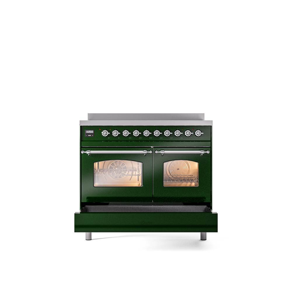 40'' Nostalgie II Series Freestanding Electric Induction Range - Double Oven - Emerald Green - Bronze trim