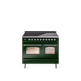 40'' Nostalgie II Series Freestanding Electric Induction Range - Double Oven - Emerald Green - Bronze trim