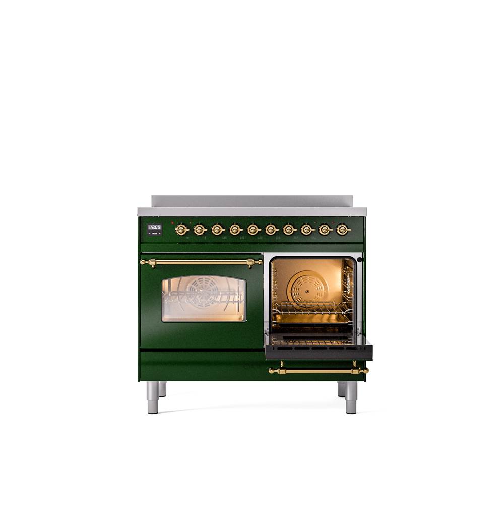 40'' Nostalgie II Series Freestanding Electric Induction Range - Double Oven - Emerald Green - Bronze trim