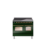 40'' Nostalgie II Series Freestanding Electric Induction Range - Double Oven - Emerald Green - Bronze trim