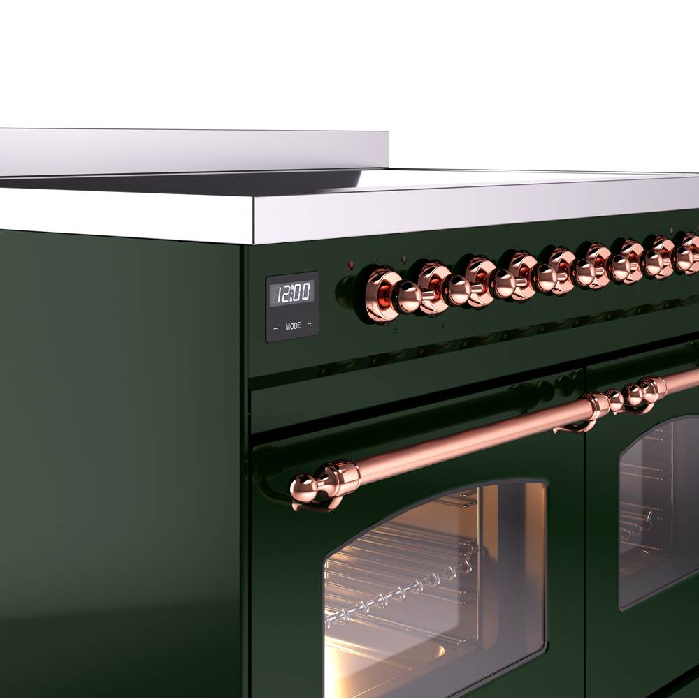 40'' Nostalgie II Series Freestanding Electric Induction Range - Double Oven - Emerald Green - Bronze trim