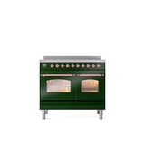 ILVE - 40'' Nostalgie II Series Freestanding Electric Induction Range - Double Oven - Emerald Green - Copper trim - Copper
