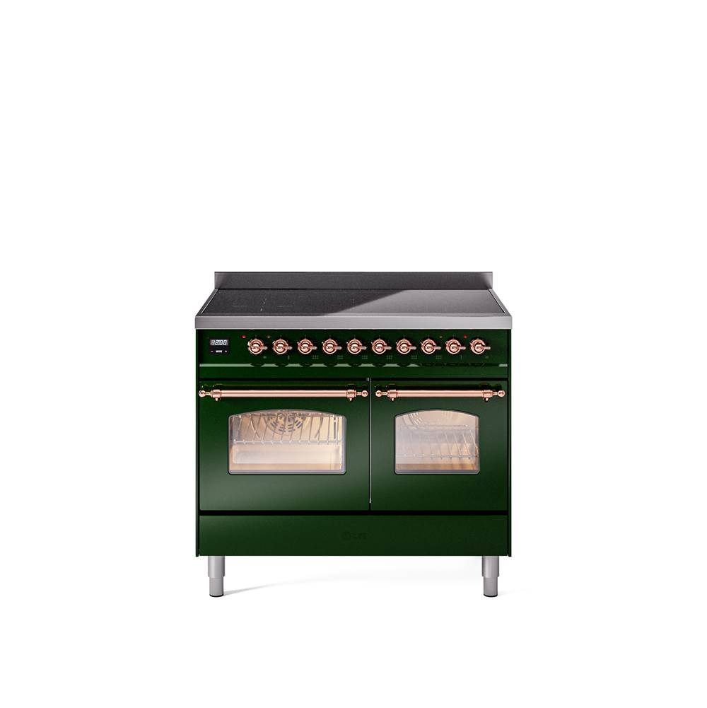 40'' Nostalgie II Series Freestanding Electric Induction Range - Double Oven - Emerald Green - Bronze trim