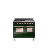 40'' Nostalgie II Series Freestanding Electric Induction Range - Double Oven - Emerald Green - Bronze trim