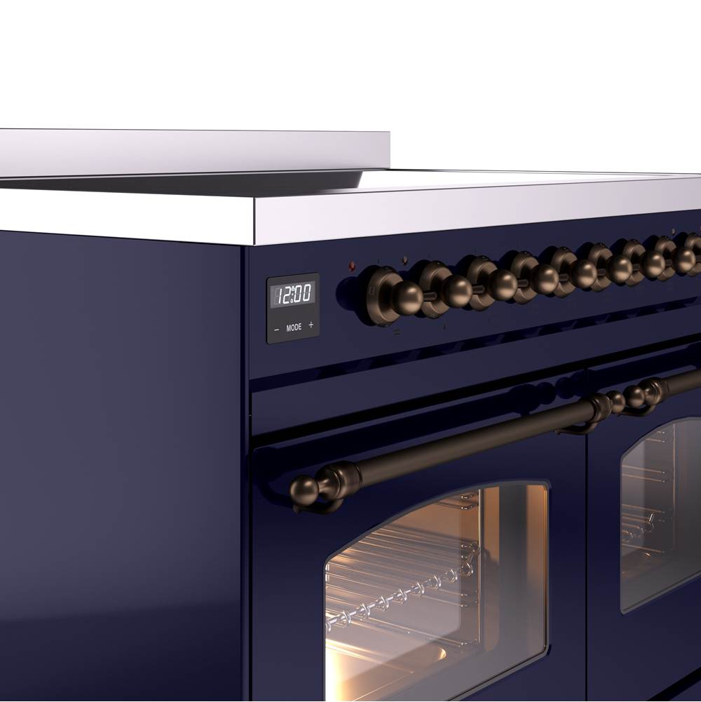 40'' Nostalgie II Series Freestanding Electric Induction Range - Double Oven - Midnight Blue - Bronze trim