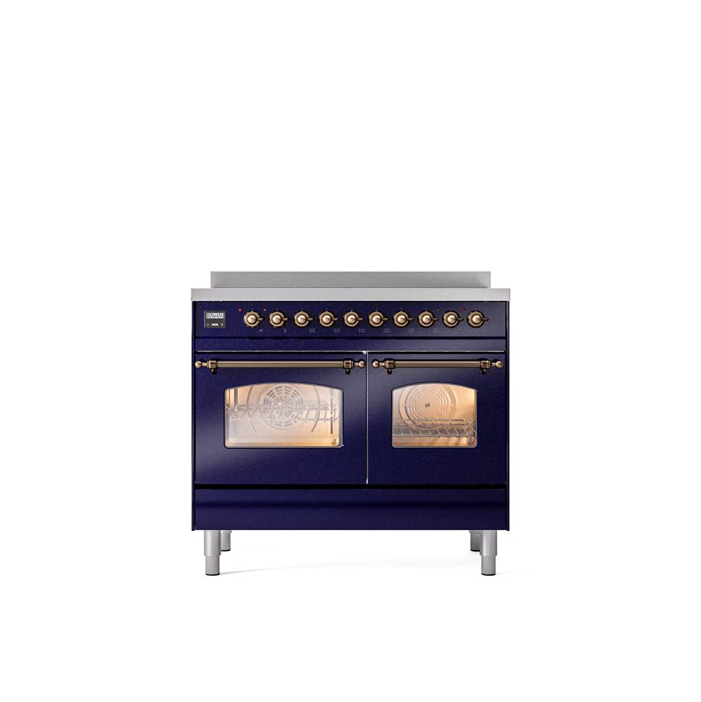 ILVE - 40'' Nostalgie II Series Freestanding Electric Induction Range - Double Oven - Midnight Blue - Bronze trim - Bronze