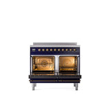 40'' Nostalgie II Series Freestanding Electric Induction Range - Double Oven - Midnight Blue - Bronze trim