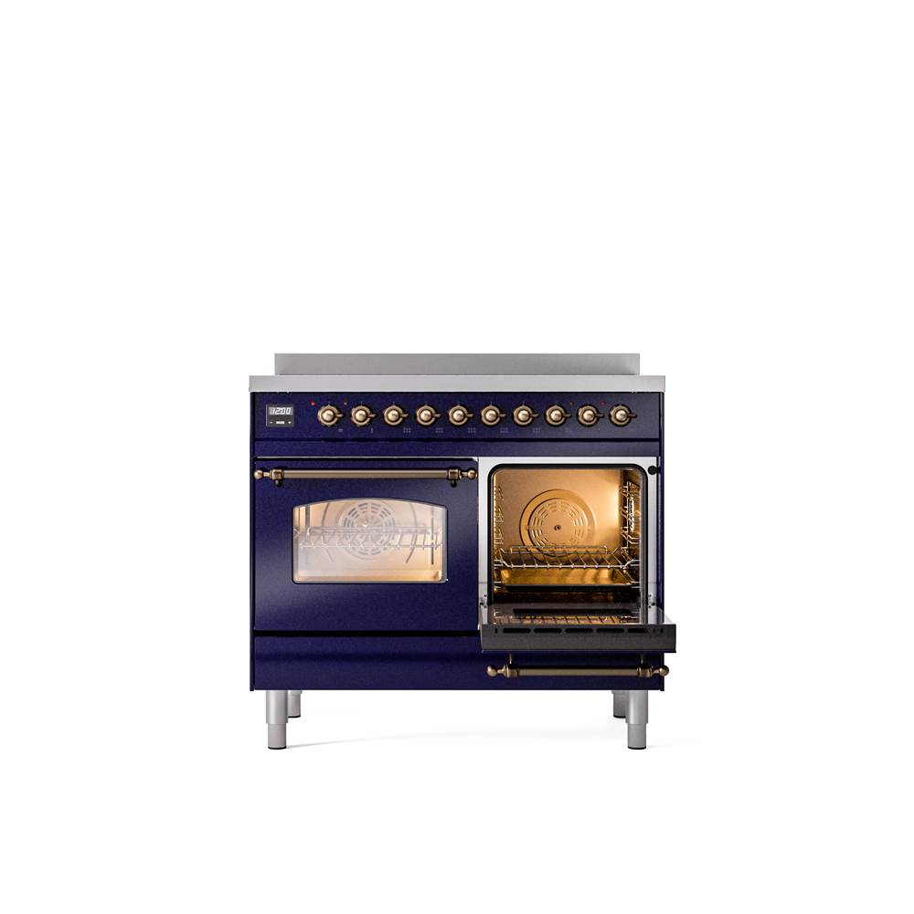 40'' Nostalgie II Series Freestanding Electric Induction Range - Double Oven - Midnight Blue - Bronze trim