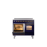 40'' Nostalgie II Series Freestanding Electric Induction Range - Double Oven - Midnight Blue - Bronze trim