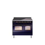 40'' Nostalgie II Series Freestanding Electric Induction Range - Double Oven - Midnight Blue - Bronze trim