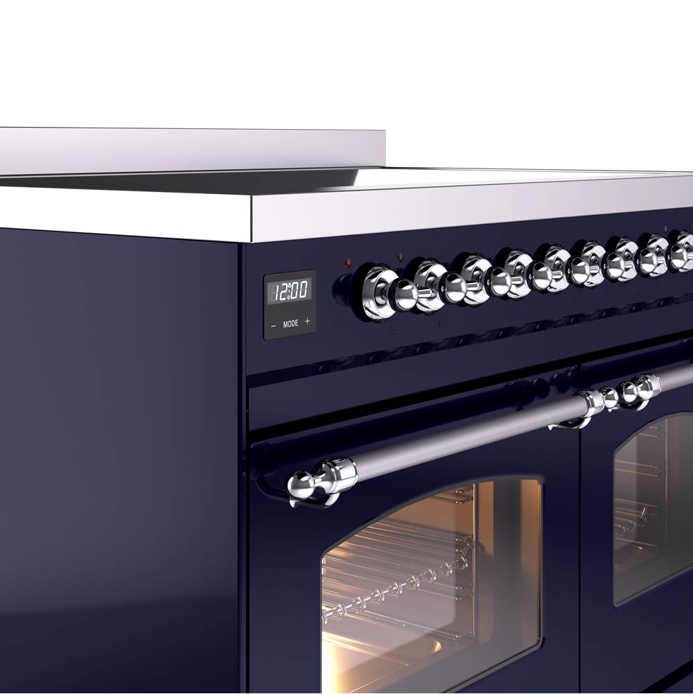 40'' Nostalgie II Series Freestanding Electric Induction Range - Double Oven - Midnight Blue - Bronze trim
