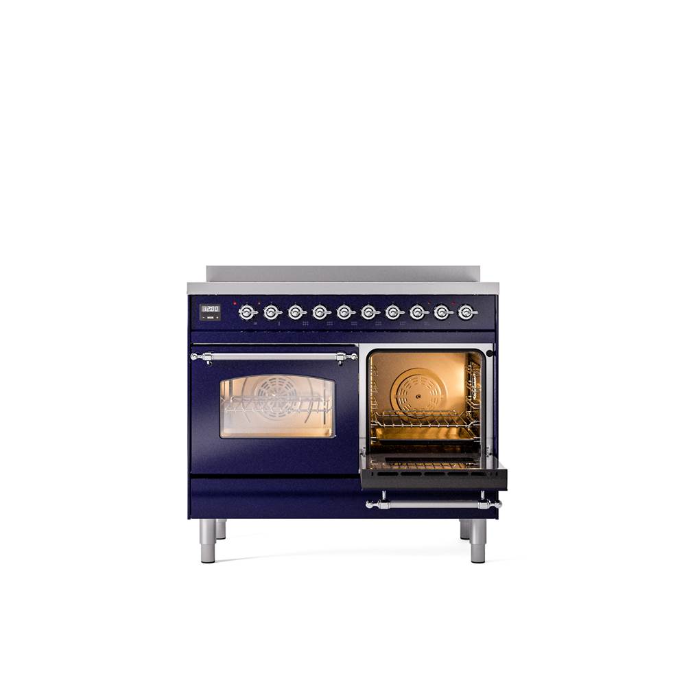 40'' Nostalgie II Series Freestanding Electric Induction Range - Double Oven - Midnight Blue - Bronze trim